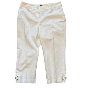Rafaella Curvy White Capris Cropped Pants Women's Size 6 Buckle Detail